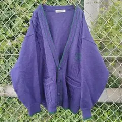ケーブルニット ケーブルカーディガン パープル紫 レトロ Sサイズ