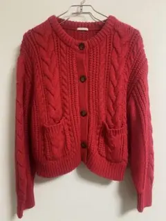 GU ケーブル編み長袖ニットカーディガン　赤 L