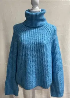 ZARA 青 ニット タートルネック セーター 長袖 ルーズフィット