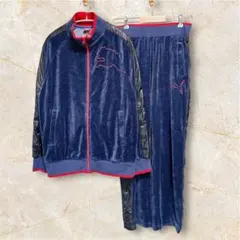 PUMA プーマ ベロア セットアップ上下 ジャージ Y2K ネイビー 刺繍ロゴ