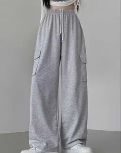 スウェット カーゴパンツ ワイド グレー Mサイズ