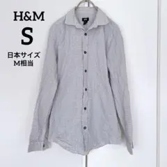H&M 【S】EASY IRON チェックシャツ 白黒 スリムフィット 海外古着
