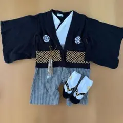 ベビー用 着物風ロンパース 80cm 黒 袴風