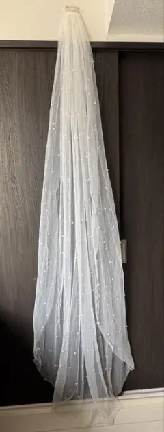 ウェディングベール ロング　ホワイト パール付き コーム付き