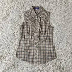 【美品】バーバリー　ブルーレーベル　ノバチェック　フリル　ノースリーブ　シャツ