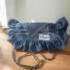 ハンドメイド　デニムバッグ　サコッシュ　ショルダーバッグ　フリル　バッグ