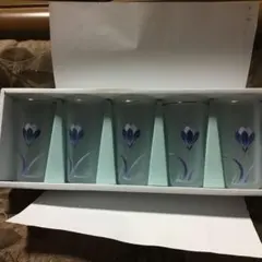 花柄ガラスコップ5個セット(ー口ビールセット)