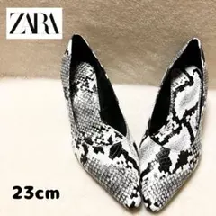 ✨美品 ZARA パイソン柄 パンプス 太ヒール 23cm