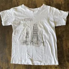 ☆ピザの斜塔プリント☆Tシャツ☆120☆半袖☆白☆