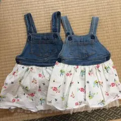 デニム花柄ジャンバースカート2着セット