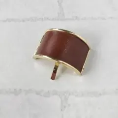 ハンドメイド　レザー　ポニーフック　ヘアカフ　ブラウン　ゴールド　訳あり品