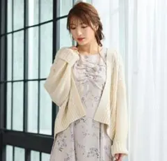 新品【ベージュ】ケーブル編みニットボレロ ローズティアラ 大きいサイズ F