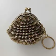 がま口　ハンドメイド　財布　小銭入れ　コインケース　キラキラ　ビーズ　ゴールド