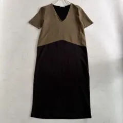 ZARA ザラ カラーブロック スウェットワンピース バイカラー カーキ S