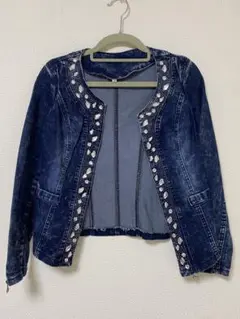 【新品未使用】【値下げ中】ビジュー付きダークデニムジャケット