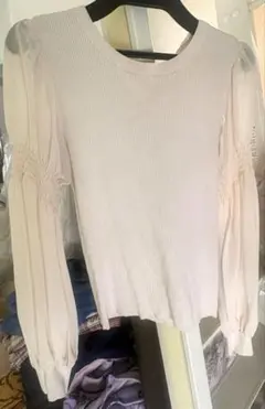 翌日発送！リランドチュール ホワイトリブニット シフォン袖　クリーニング済