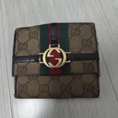 GUCCI GGキャンバス 二つ折り財布 シェリーライン