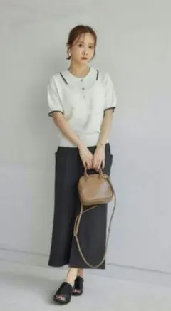 オンライン限定田中里奈しまむらニットプルオーバーポロシャツ L