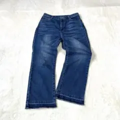 美脚socollaソコラ 裾カットオフ セミフレア デニムパンツ ストレッチ