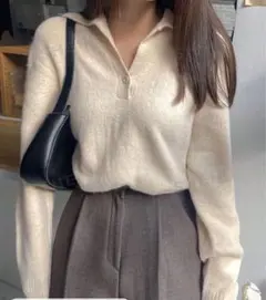 shein クリーム色 ポロシャツ ニット 長袖