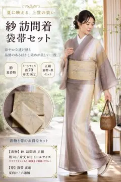 未使用近い 単衣 正絹 訪問着 フルセット 灰桜 暈し 夏帯 夏小物付