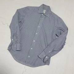 美品✨フィナモレ リネン シャツ ストライプ ネイビー カッタウェイ 麻