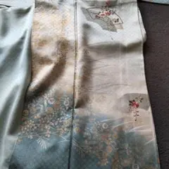 淡い青色 花柄刺繍 訪問着 身丈154