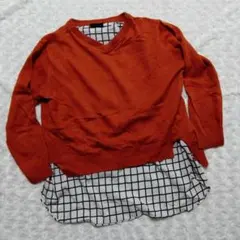 apartbylowrys オレンジ チェック レイヤード風 ニット L