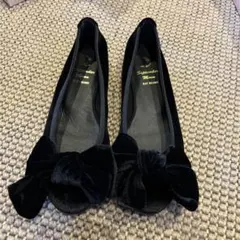 リボン付きブラックフラットシューズ 2.5