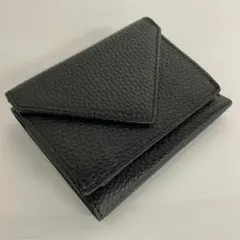 【残り１点】新品 未使用 牛本革 ミニ財布 黒 コンパクト三つ折り財布 ブラック