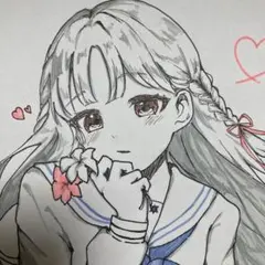 オリジナル　手描きイラスト アナログ　中色紙