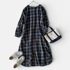 【新品タグ付き】 サマンサモスモス 2wayチェックロングワンピース フリー　麻