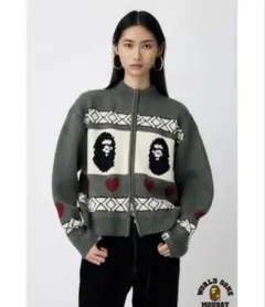 BAPE X MOUSSY KNIT CARDIGAN グレー カーディガンのサムネイル
