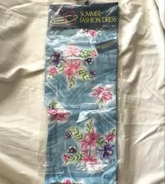 新品未使用　水色　ピンク紫花柄 浴衣単品　カトレア蘭　プレタゆかた　かわいい