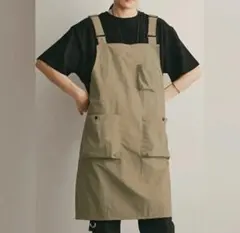 高密度　エプロン 撥水 防汚 カフェエプロン 大容量ポケット付き 男女兼用カーキのサムネイル