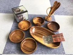 ♬値下げ♬★新品★木製皿　オーバルサラダセット　DXフォーク＆スパイスラック付き