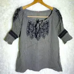 In this life【M】レディース 刺繍 ラメ シャツ カットソー 薄手