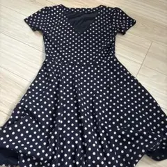 ROYAL PARTY ネイビー水玉半袖ワンピース F