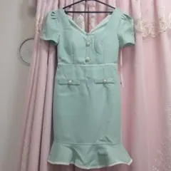 3/10まで値下げ♥タグ付き新品♥パールボタンフレア半袖ミニドレス♥