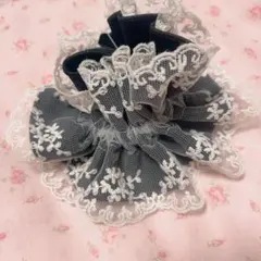 ベロアとレースのシュシュ♡オフホワイト×黒♡リバーシブル♡新品未使用