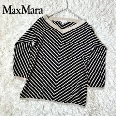 MaxMaraマックスマーラ　Vネック ニットカットソー 変形ボーダー 白タグ