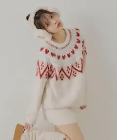 Chicoハート柄ノルディックニット　アイボリー