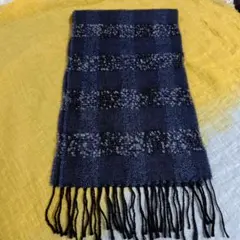 新品　イタリア製ショートマフラー ウール95%　+　ナイロン5%　濃紺格子柄