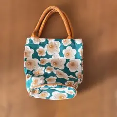 花柄トートバッグ グリーン×ブラウン