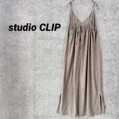 386 スタディオクリップ　キャミソールワンピース　リボン　シワ加工　フレア 緑