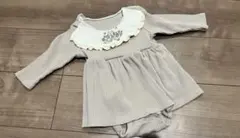 【80cm】【ペット・喫煙者なし】刺繍フリル襟ロンパース