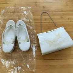 ゴールド模様入り和装草履、バッグセット 蝶々