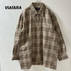VIAfARA ブラウン×ベージュ系チェック　長袖シャツ　オーバーサイズ　LL