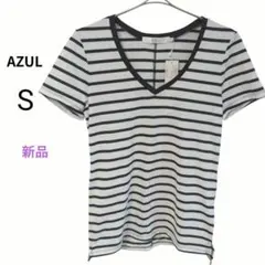 新品　AZUL アズール Tシャツ ボーダー Vネック 半袖 S 白　黒のサムネイル