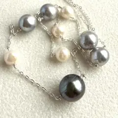 アコヤケシ アコヤ真珠 ナチュラルブルー デザイン ネックレス silver